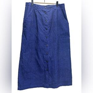 Lizsport Vintage 80’s Royal Blue Corduroy Button-Down Long Skirt Size 14